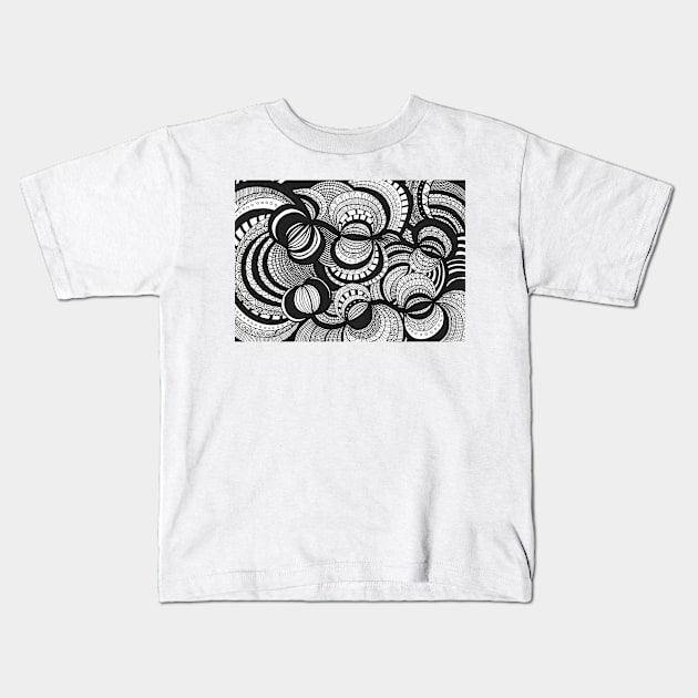 Curves black and white abstract pattern handmade drawing illustration Kids T-Shirt by Nathalodi